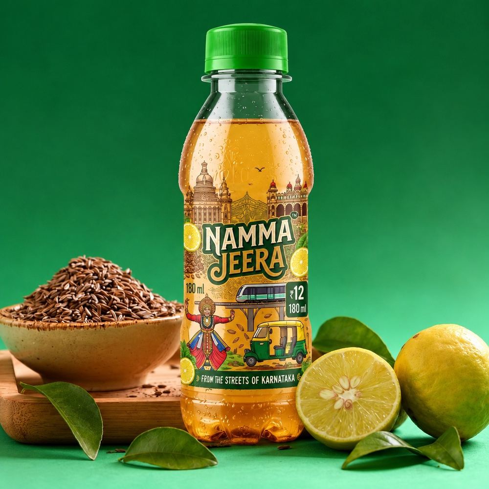 Namma Jeera 180 ml bottle with green cap and Karnataka-inspired label